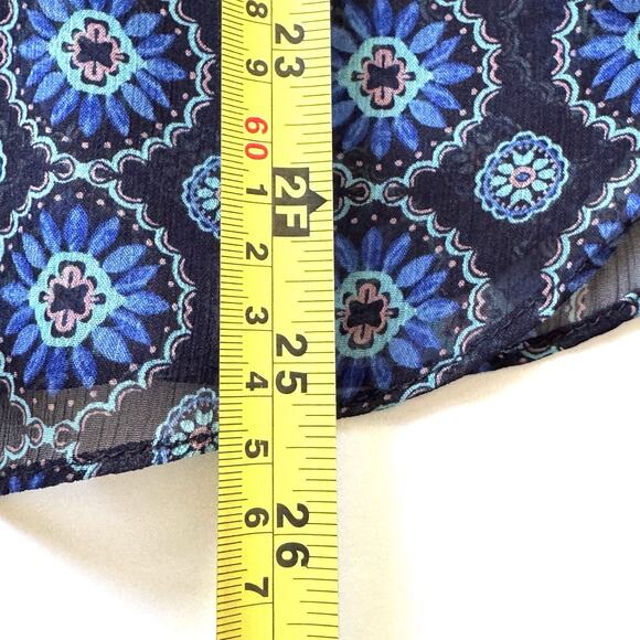 MISA Los Angeles Sheer Anita Button Front Blouse Top in Blue Valencia Tile - Picture 6 of 12